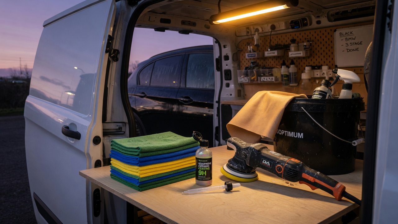 Independent mobile car valeting business video marketing in 2026: the 60-second at-the-van named-detailer meet-your-valeter walkthrough that fills the end-of-lease-BVRLA-and-ceramic-coating-and-insurance-cat-N-schedule diary (and the polished cinematic drone-over-a-signwritten-transit reel that quietly loses first jobs)